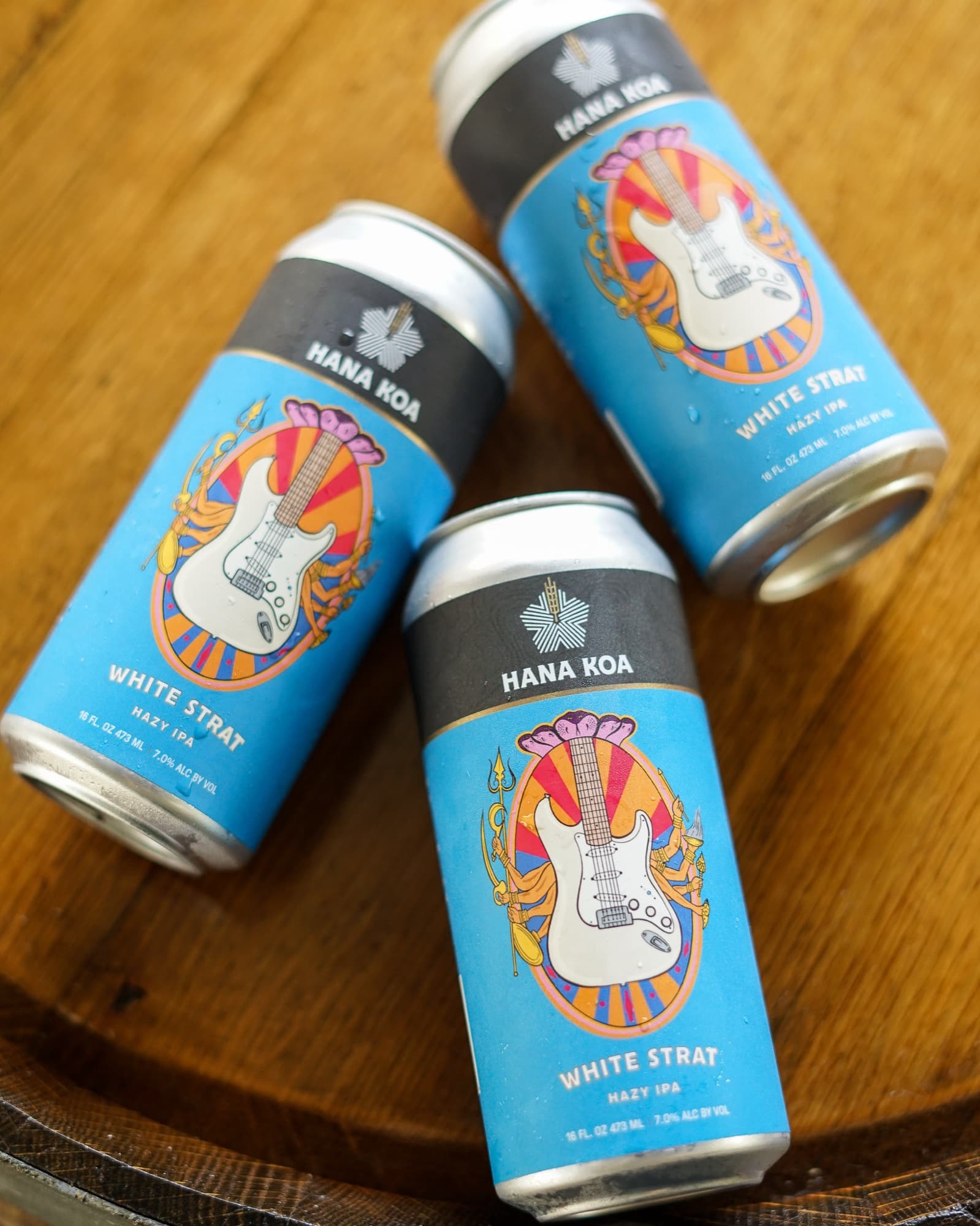 Hana Koa Brewing Co. — white strat hazy ipa cans 2