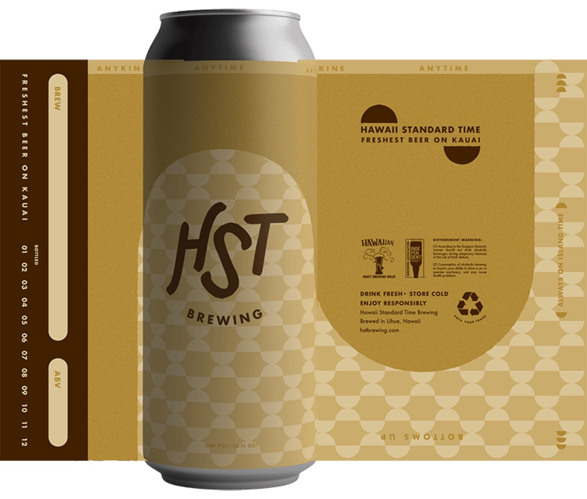 Hawai'i Standard Time Brewing — blank can label mockup
