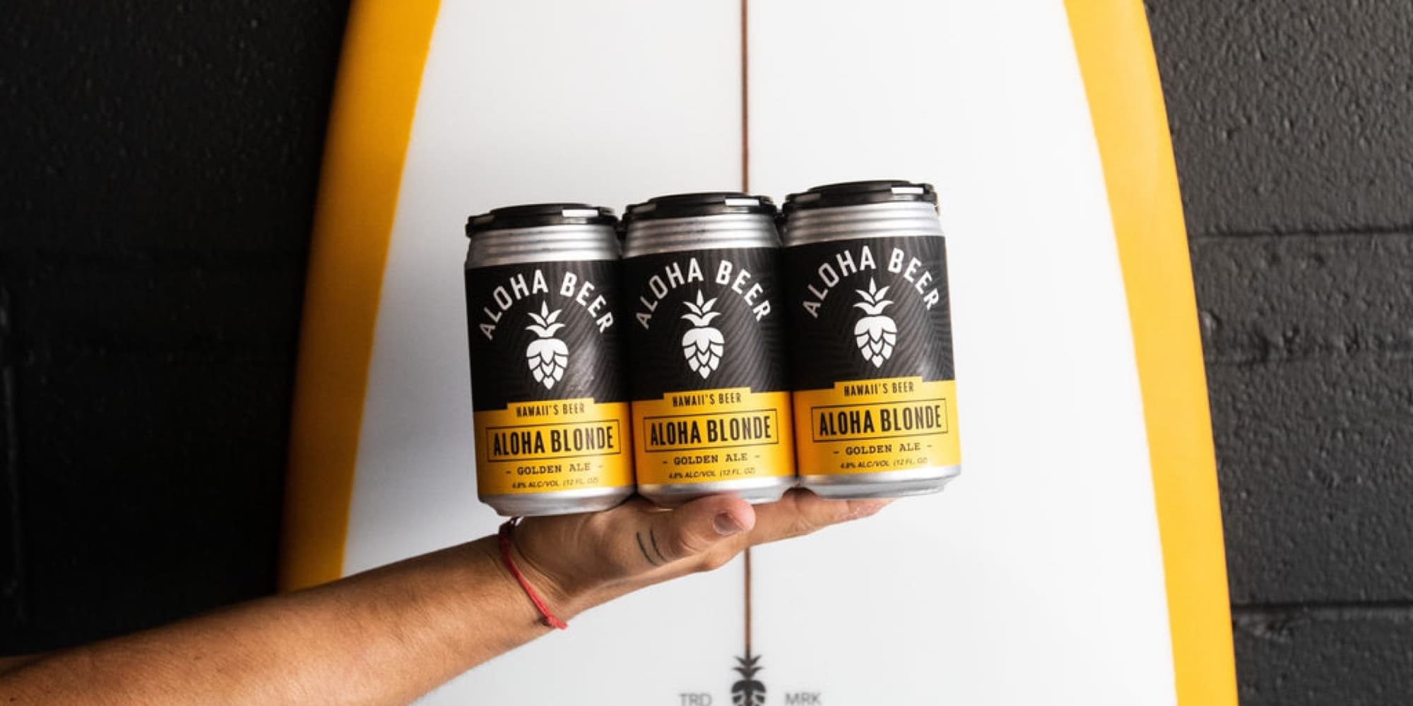 Aloha Beer Company — blonde ale cans surfboard