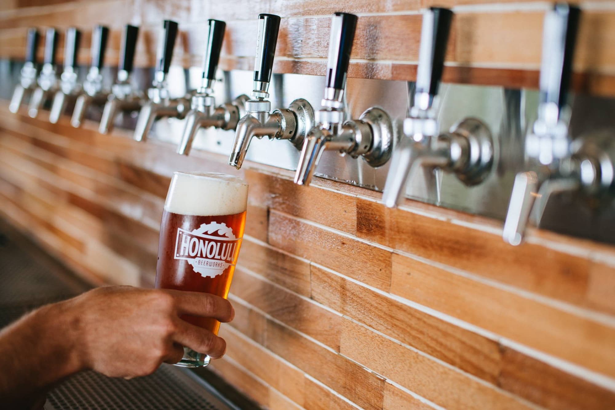 Honolulu Beerworks — pint pour tap row