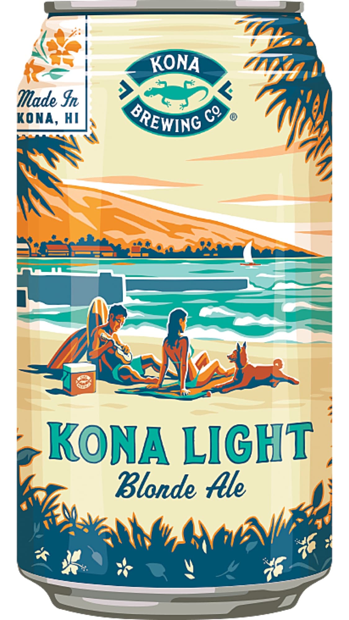 Kona Brewing Co. — blonde ale can beach illustration