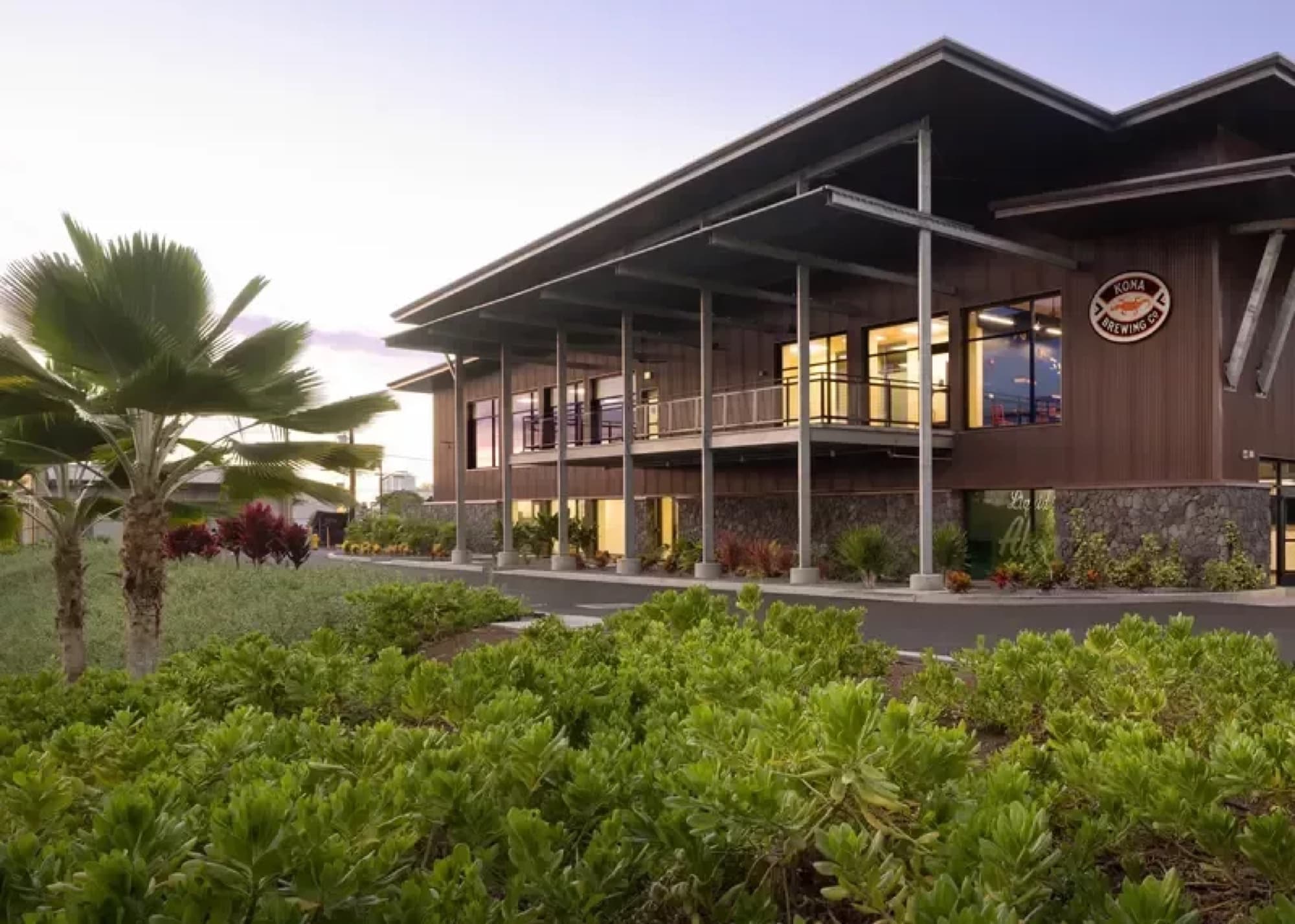 Kona Brewery — two story wooden brewery building