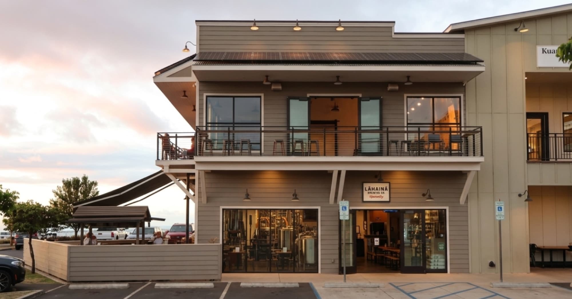 LBC Wailea Craft Kitchen — two story taproom facade dusk