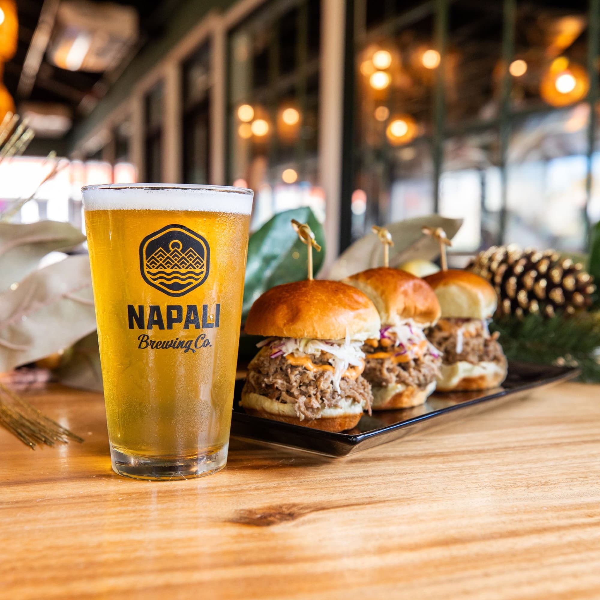 Napali Brewing Co. — branded pint glass sliders platter