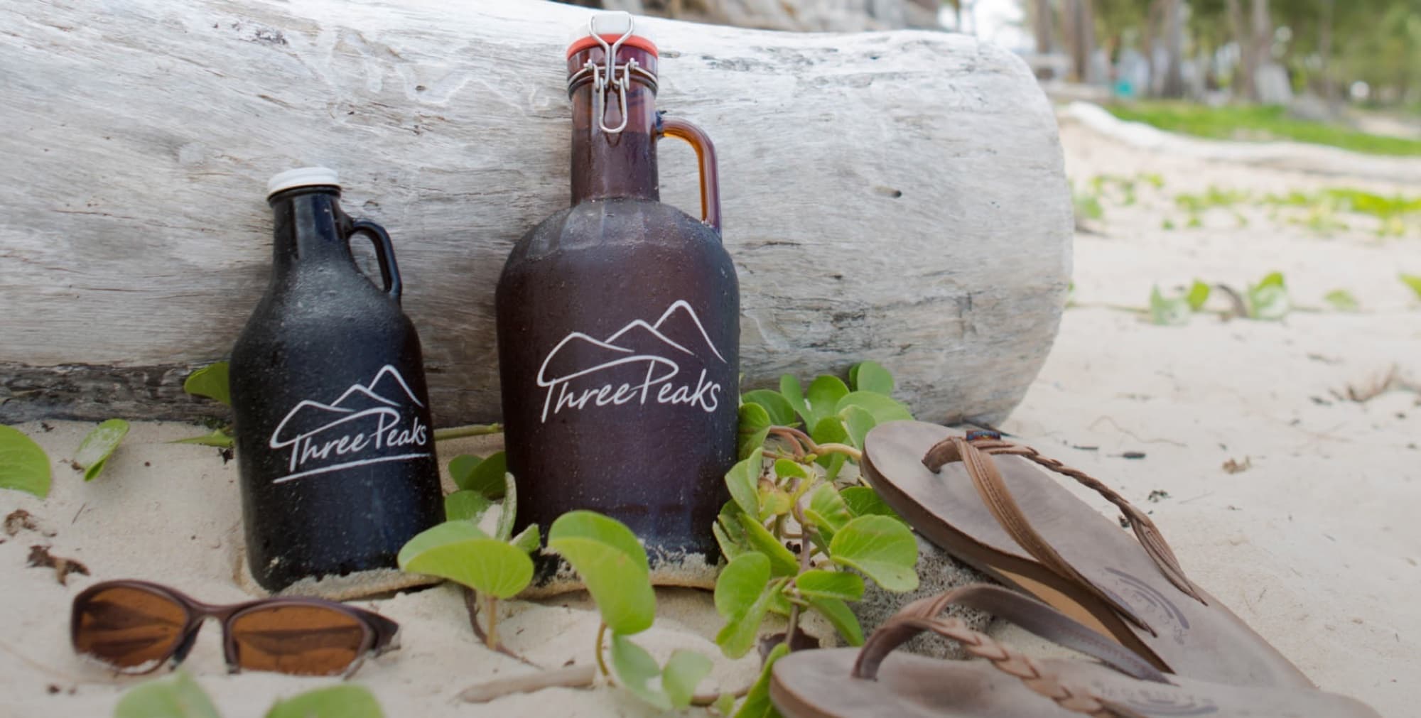 Three Peaks Brewing — growlers beach sand driftwood
