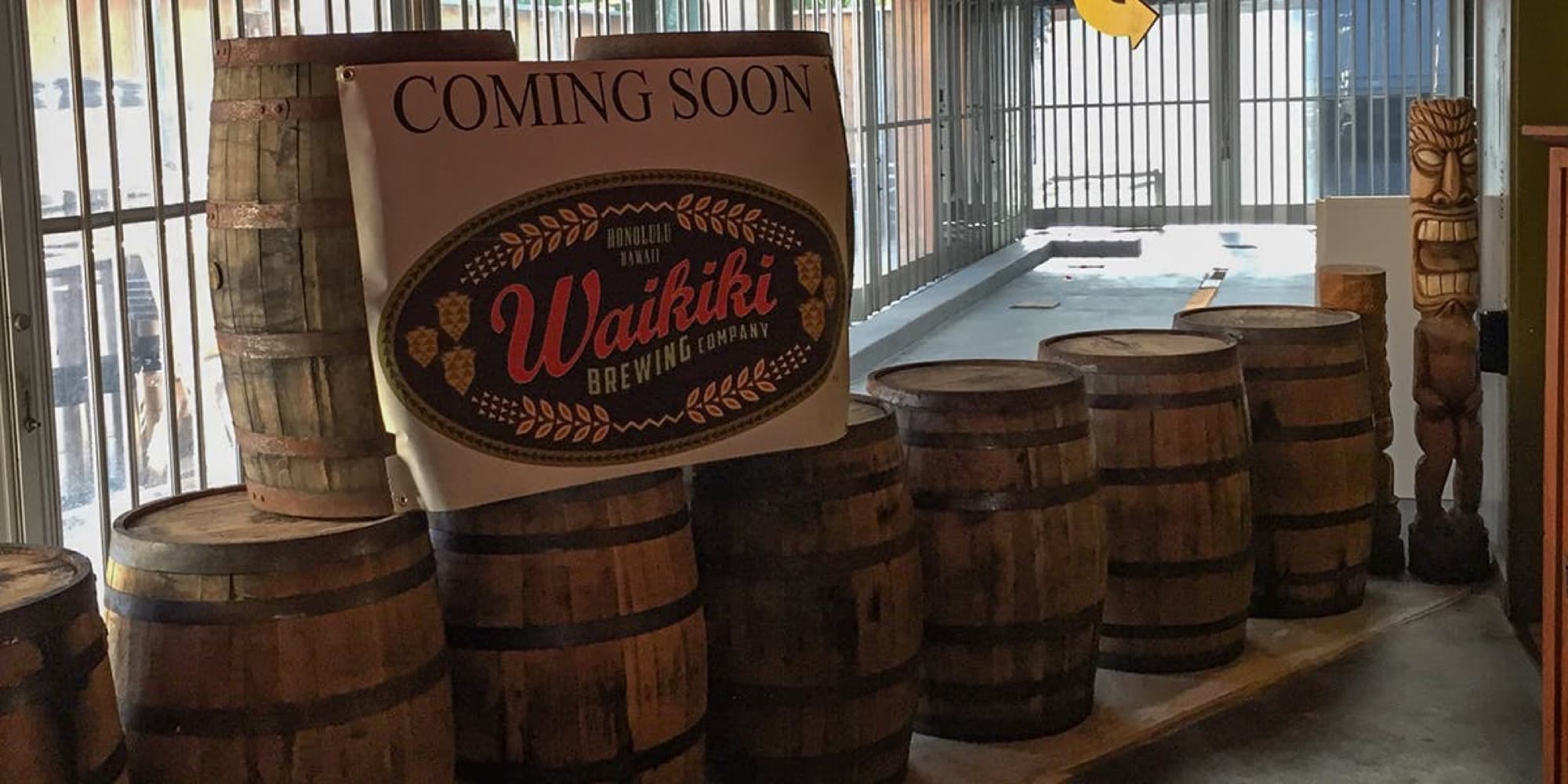 Waikiki Brewing Company — wooden barrels coming soon banner